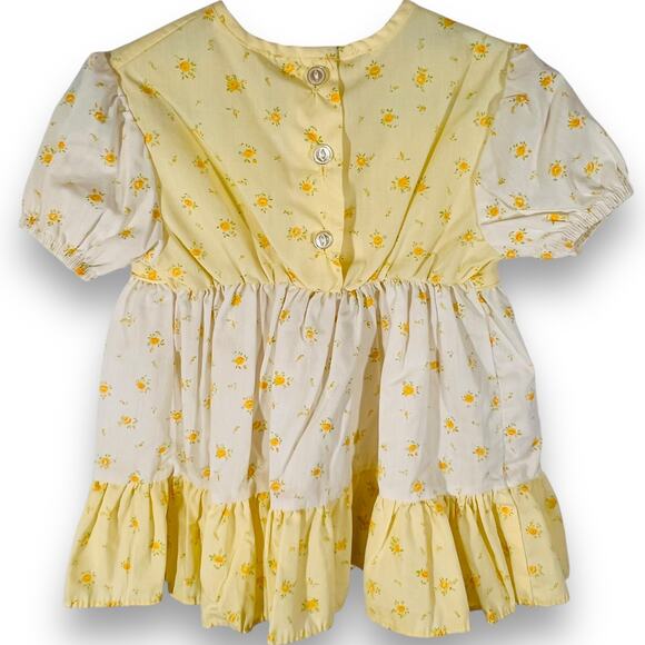 Bloome de Jeune Fille Girls 3T Dress Yellow Floral Prairie Cottagecore Vtg 70s - Picture 3 of 10
